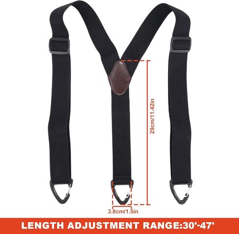 1.5 Inch Black Y-Back Belt Loop Suspenders, Heavy Bretelles Pour Hommes Duty Under Clothing Work Tool Belt Suspenders with 3 Swivel Hooks Adjustable Elastic Side Clip Straps for Men & Women in Saudi Arabia