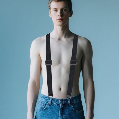 1.5 Inch Black Y-Back Belt Loop Suspenders, Heavy Bretelles Pour Hommes Duty Under Clothing Work Tool Belt Suspenders with 3 Swivel Hooks Adjustable Elastic Side Clip Straps for Men & Women in Saudi Arabia