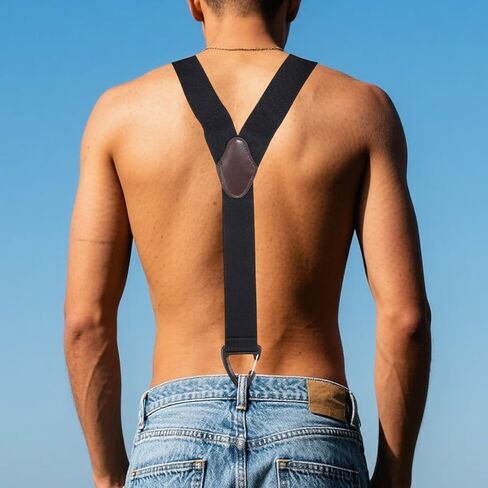 1.5 Inch Black Y-Back Belt Loop Suspenders, Heavy Bretelles Pour Hommes Duty Under Clothing Work Tool Belt Suspenders with 3 Swivel Hooks Adjustable Elastic Side Clip Straps for Men & Women in Saudi Arabia