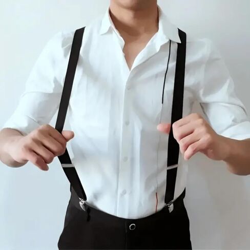 Durable Work Suspenders – 4 Anti-Slip Clips Elastic X-Back - RED in Saudi Arabia