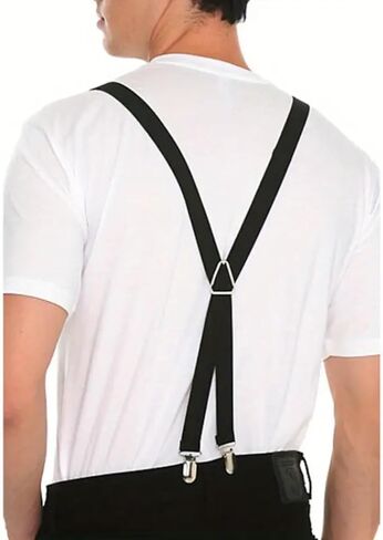 Durable Work Suspenders – 4 Anti-Slip Clips Elastic X-Back - RED in Saudi Arabia