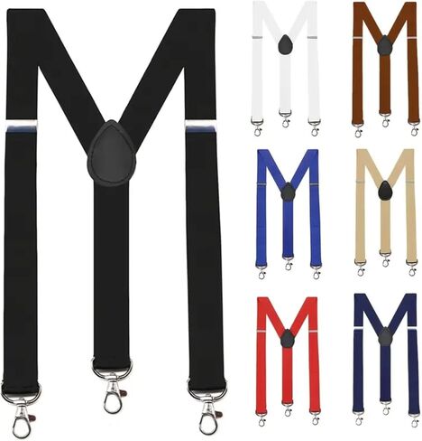 Durable Work Suspenders – 4 Anti-Slip Clips Elastic X-Back - RED in Saudi Arabia