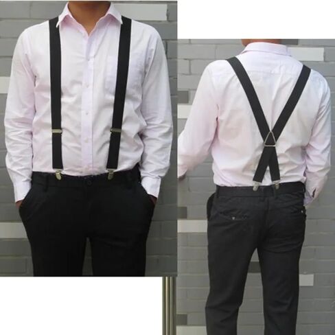 Durable Work Suspenders – 4 Anti-Slip Clips Elastic X-Back - RED in Saudi Arabia