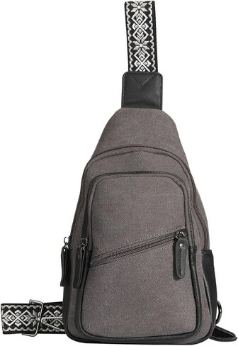 Indie Aztec Concealed Carry Sling Bag – Canvas & Leather Crossbody with Adjustable Strap, Ambidextrous Access, Zipper Closure, and Universal Holster (Gray) in Saudi Arabia