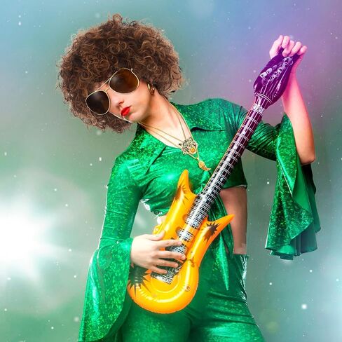 Mepase 7 Set 70s 80s Disco Wig with Mustache Glasses Fully Roaring Tiger Disco Necklace Golden Pendant Chain Short Curly Hair Afro Men Wig for 70s 80s Hip Hop Costume Halloween Cosplay Use in Saudi Arabia