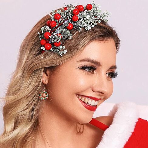 GORTIN عيد الميلاد Headbands عيد الميلاد زهرة عقال التوت الأحمر الشعر هوب إكليل عطلة زي حفلة إكسسوار الشعر للنساء in Saudi Arabia