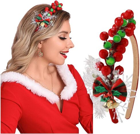 GORTIN عيد الميلاد Headbands عيد الميلاد زهرة عقال التوت الأحمر الشعر هوب إكليل عطلة زي حفلة إكسسوار الشعر للنساء in Kuwait