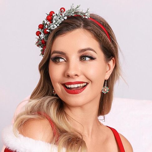 GORTIN عيد الميلاد Headbands عيد الميلاد زهرة عقال التوت الأحمر الشعر هوب إكليل عطلة زي حفلة إكسسوار الشعر للنساء in Saudi Arabia