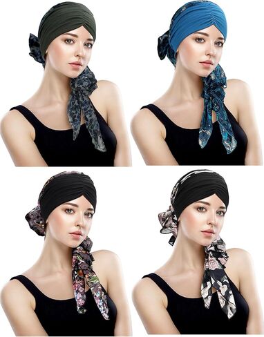 4 Pcs Chemo Headwear for Women, Cancer Chemo Head Wraps Turbans for Women Patients Breast Cancer Month Gifts in Saudi Arabia