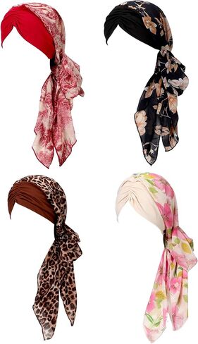 4 Pcs Chemo Headwear for Women, Cancer Chemo Head Wraps Turbans for Women Patients Breast Cancer Month Gifts in Saudi Arabia