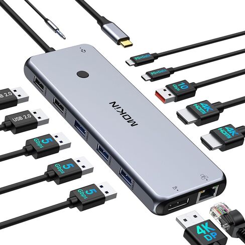 USB C Docking Station 3 HDMI, 12 in 1 Docking Station Triple Display, Docking Station Dual Monitor, Laptop Docking Station 3 HDMI with 10 Gbps, Ethernet, USB A/C 3.1, USB 2.0, 100W PD, Audio & Mic, SD in Kuwait
