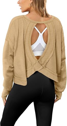 Magritta Womens Open Back Workout Top Loose Fit Boat Neck Athletic Shirts Casual Backless Crop Running Tee Y2k Yoga in Saudi Arabia