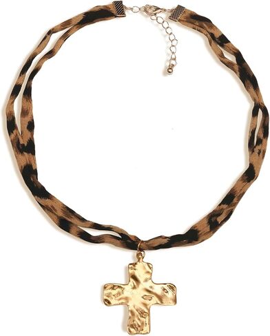Dr's gift Leopard Scarf Necklace with Charm for Women,Brown Vintage Bandana Necklace,Chunky 14K Gold Plated Heart Pendant,Leopard Print Statement Necklace in Kuwait