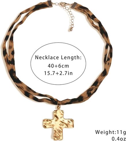 Dr's gift Leopard Scarf Necklace with Charm for Women,Brown Vintage Bandana Necklace,Chunky 14K Gold Plated Heart Pendant,Leopard Print Statement Necklace in Kuwait