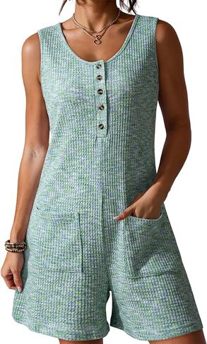 Dokotoo Women's Casual Rompers Loose Waffle Knit Overalls One Piece Sleeveless Wide Leg Short Pant Jumpsuits With Pockets in Saudi Arabia