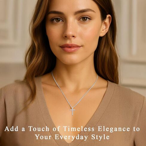 Cross Necklace for Women 925 Sterling Silver Cubic Zirconia Cross Crucifix Pendant Necklace Simple Dainty Necklace Anniversary Birthday Christmas Gifts for Women 18 Inch in Saudi Arabia