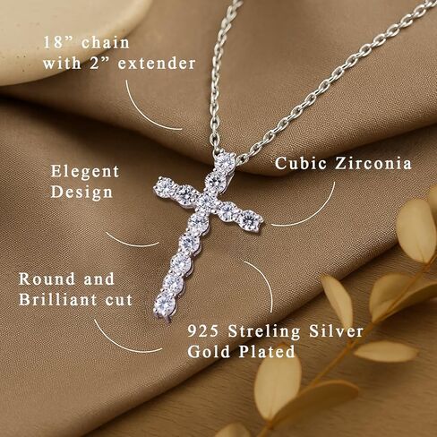 Cross Necklace for Women 925 Sterling Silver Cubic Zirconia Cross Crucifix Pendant Necklace Simple Dainty Necklace Anniversary Birthday Christmas Gifts for Women 18 Inch in Saudi Arabia
