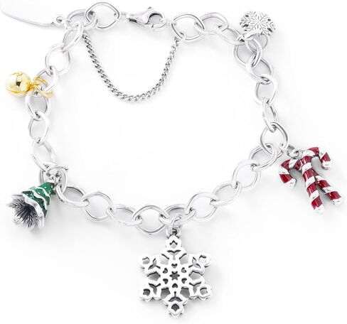 سوار سحر عيد الميلاد S925 JA، من الفضة الإسترليني مع سحر احتفالي (ندفة الثلج، شجرة عيد الميلاد، قصب الحلوى، الجرس) in Kuwait