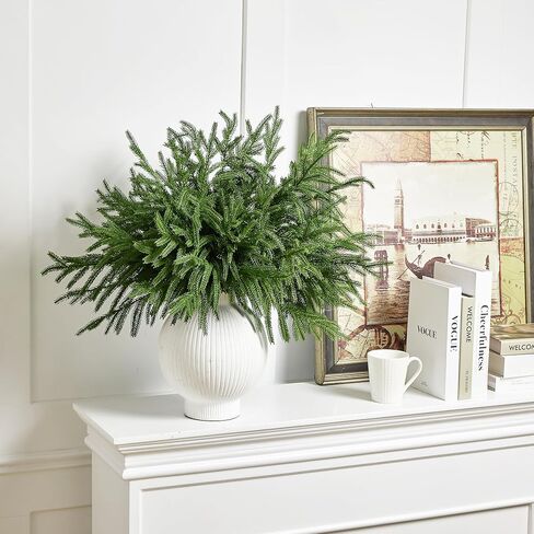 16 قطعة من فروع صنوبر نورفولك الاصطناعية ذات اللمس الحقيقي من WeGuard، 45.72 سم سيقان صنوبر نورفولك صناعي من اختيارات الخضرة المزيفة لعيد الميلاد من أجل مزهرية إكليل إكليل DIY لتزيين عيد الميلاد في الأماكن المغلقة والخارجية in Kuwait