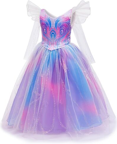 Xefenki New Glinda Costume Dress for Girls Halloween Cosplay Outfits With Crown Magic Wand Gloves and Handbag in Saudi Arabia