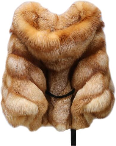 Women's Genuine Fox Fur Coat Fluffy Outerwear Batwing Sleeve Oversized Jacket in Saudi Arabia