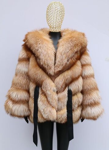Women's Genuine Fox Fur Coat Fluffy Outerwear Batwing Sleeve Oversized Jacket in Saudi Arabia