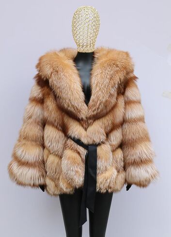 Women's Genuine Fox Fur Coat Fluffy Outerwear Batwing Sleeve Oversized Jacket in Saudi Arabia