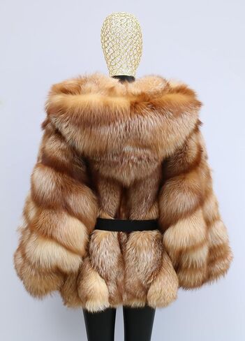 Women's Genuine Fox Fur Coat Fluffy Outerwear Batwing Sleeve Oversized Jacket in Saudi Arabia