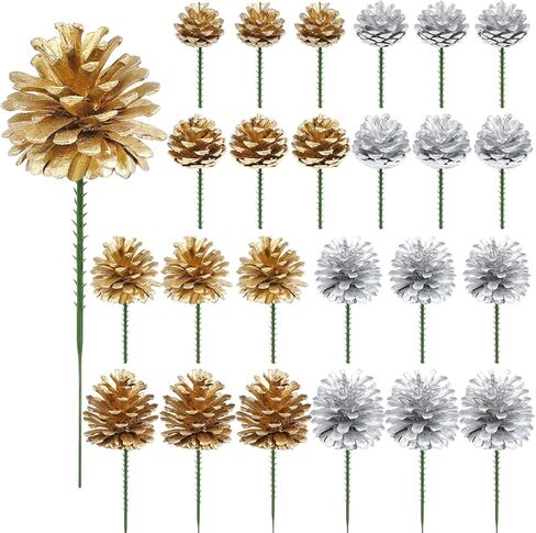 24 قطعة من زينة مخاريط الصنوبر لعيد الميلاد، مقاسات مختلفة مخاريط الصنوبر الطبيعية مزينة بالثلج مع أعواد سلكية حرفة بيضاء، أكواز صنوبر لشجرة عيد الميلاد إكليل إكليل من إكليل تزيين أكواز الصنوبر in Kuwait