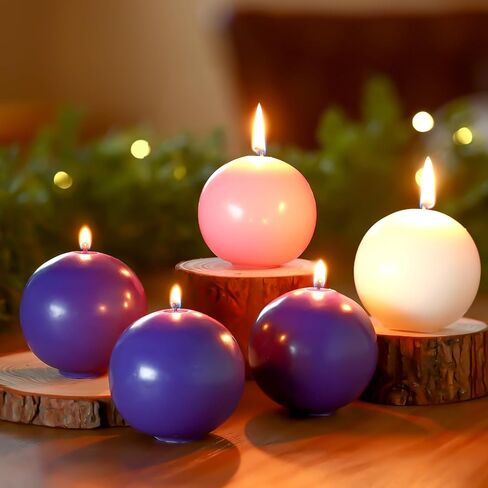 5 Pcs Christmas Advent Candle Set 3 Inch Wax Round Ball Candles Purple White Pink for Advent Rings, Wreaths, Holidays, Celebrations, Devotional, Church, Party, Home Decor in Saudi Arabia