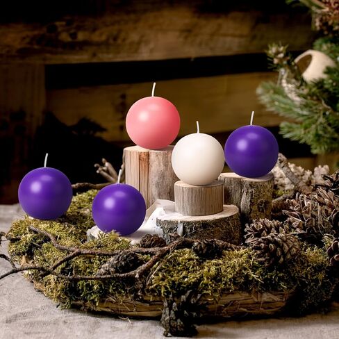 5 Pcs Christmas Advent Candle Set 3 Inch Wax Round Ball Candles Purple White Pink for Advent Rings, Wreaths, Holidays, Celebrations, Devotional, Church, Party, Home Decor in Saudi Arabia
