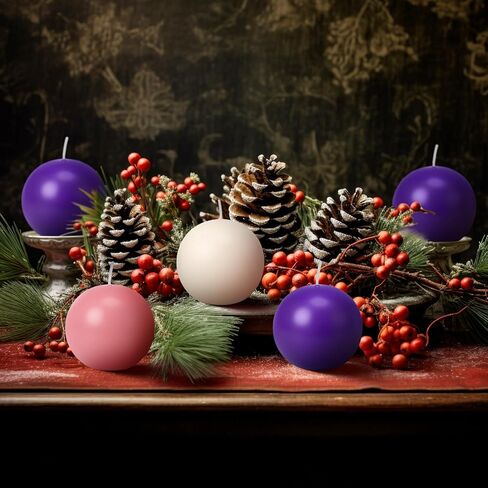 5 Pcs Christmas Advent Candle Set 3 Inch Wax Round Ball Candles Purple White Pink for Advent Rings, Wreaths, Holidays, Celebrations, Devotional, Church, Party, Home Decor in Saudi Arabia