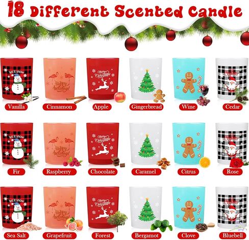 Nuanchu 18 Pack Christmas Glass Candles Set Bulk with 18 Fragrances Christmas Scented Candle Gifts Winter Holiday Natural Soy Wax Jar Aromatherapy Candles for Women Xmas Presents Yoga Decoration in Saudi Arabia