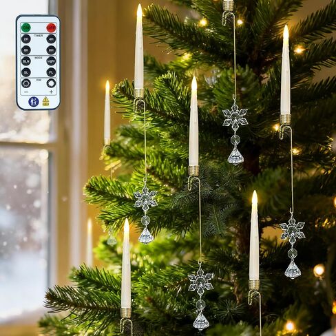 FREEPOWER 12PCS Flameless Christmas Tree Candles with Remote，Battery Operated Flickering Candles Christmas Tree Lights,LED Taper Candle for Home Parties Birthday Gift with Snowflake Hook(Ivory) in Saudi Arabia