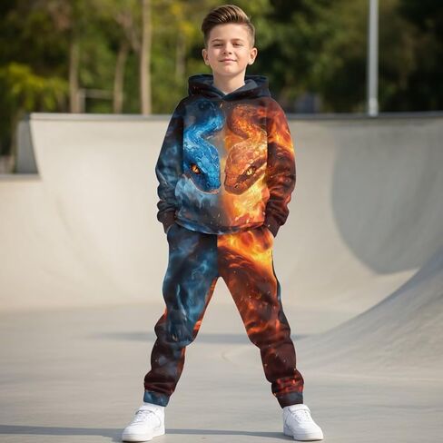 Boys Long Sleeve 2 Piece Outfits Size 5-12 Kids Fall Hoodie and Sweatpant Sets Fashion Hooded Sport Sweatsuit in Saudi Arabia