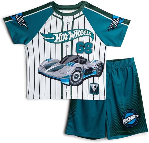Hot Wheels Athletic Mesh Baseball Jersey T-Shirt and Shorts Outfit Set Toddler to Big Kid Sizes (2T - 10-12) in Saudi Arabia