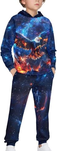 Boys Long Sleeve 2 Piece Outfits Size 5-12 Kids Fall Hoodie and Sweatpant Sets Fashion Hooded Sport Sweatsuit in Saudi Arabia