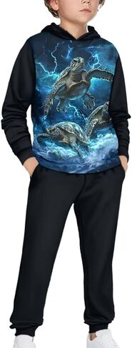 Boys Long Sleeve 2 Piece Outfits Size 5-12 Kids Fall Hoodie and Sweatpant Sets Fashion Hooded Sport Sweatsuit in Saudi Arabia