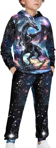 Boys Long Sleeve 2 Piece Outfits Size 5-12 Kids Fall Hoodie and Sweatpant Sets Fashion Hooded Sport Sweatsuit in Saudi Arabia