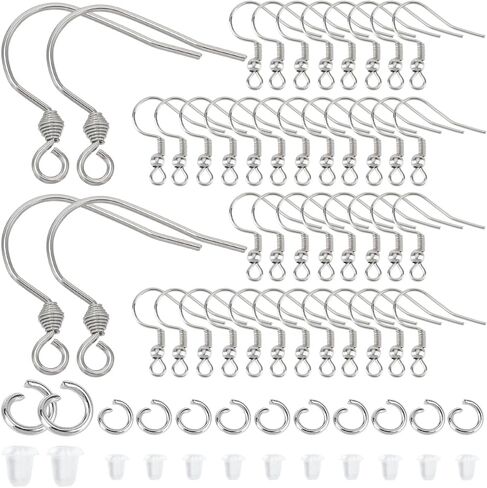 1 Box 200Pcs Silver Earring Hooks Stainless Steel Earring Findings Bulk French Fish Hook Earring Wires with Ear Nuts and Jump Rings Ball Dot Colorful Ear Wires for Jewelry Making Supplies DIY in Saudi Arabia