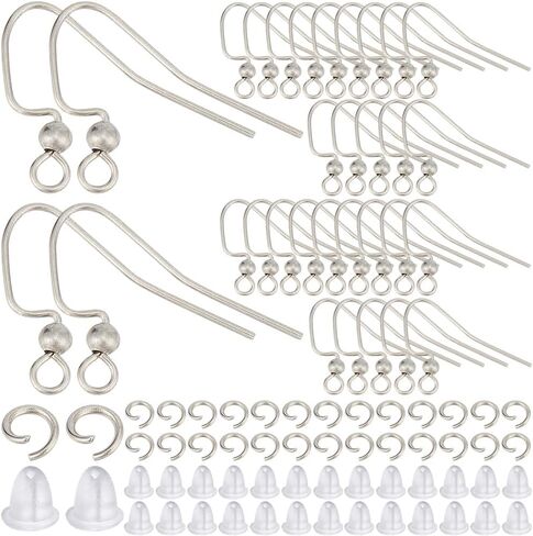 1 Box 200Pcs Silver Earring Hooks Stainless Steel Earring Findings Bulk French Fish Hook Earring Wires with Ear Nuts and Jump Rings Ball Dot Colorful Ear Wires for Jewelry Making Supplies DIY in Saudi Arabia
