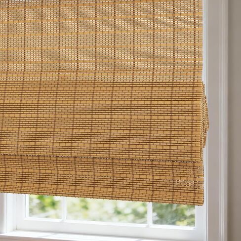 Cordless Bamboo Roman Shades with Beige Blackout Liner, Woven Wood Roman Blinds, Blackout Natural Blinds for Windows, Doors, Thrush, 34" W x 48" H in Saudi Arabia