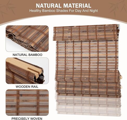 ALIMOO Bamboo Roman Shades Cordless, Light Filtering Roll Up Window Blinds, Natural Cordless Bamboo Blinds Shades for Interior Home Office, 72" W x 72" L in Kuwait