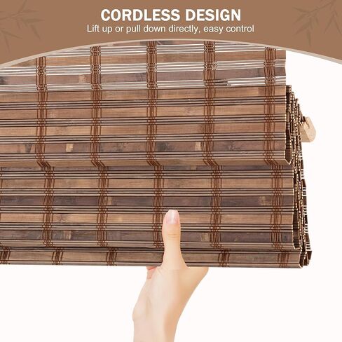 ALIMOO Bamboo Roman Shades Cordless, Light Filtering Roll Up Window Blinds, Natural Cordless Bamboo Blinds Shades for Interior Home Office, 72" W x 72" L in Kuwait
