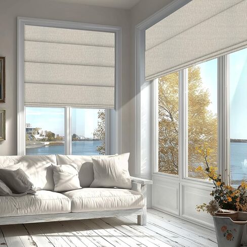 SEEUNANA No Drill No Tools Roman Shades for Windows,Natural Fabric,Light Filtering Roman Blinds, Easy to Install, UV Protection Thermal Insulation for Room,Light Filtering-Beige,37" W x 64" H.. in Saudi Arabia
