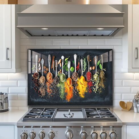 LMSDYSHU Spice，Tempered Glass Backsplash for Kitchen，Frameless, Stove Backsplash Protector for Wall,Easy to Clean, Home Decor(30"x24") in Saudi Arabia