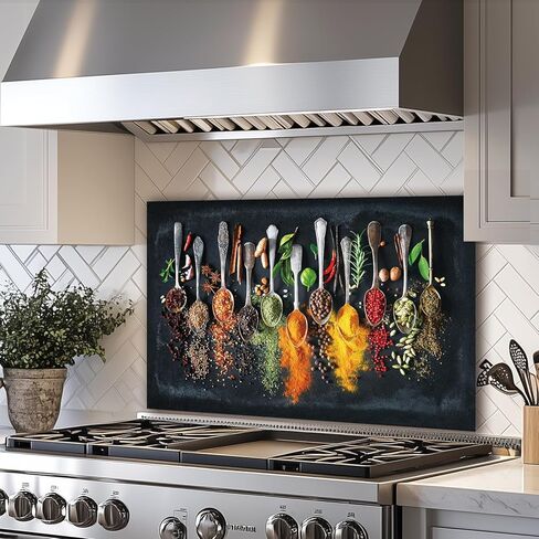 LMSDYSHU Spice，Tempered Glass Backsplash for Kitchen，Frameless, Stove Backsplash Protector for Wall,Easy to Clean, Home Decor(30"x24") in Saudi Arabia