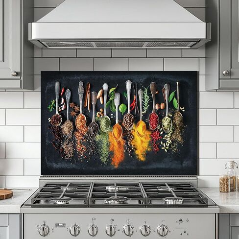 LMSDYSHU Spice，Tempered Glass Backsplash for Kitchen，Frameless, Stove Backsplash Protector for Wall,Easy to Clean, Home Decor(30"x24") in Saudi Arabia