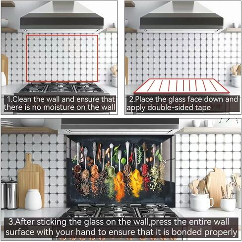 LMSDYSHU Spice，Tempered Glass Backsplash for Kitchen，Frameless, Stove Backsplash Protector for Wall,Easy to Clean, Home Decor(30"x24") in Saudi Arabia