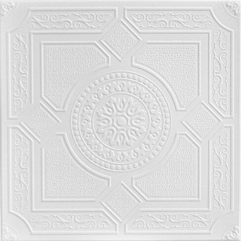 À LA MAISON CEILINGS R30 Kensington Gardens Foam Glue-up Ceiling Tile (128 sq. ft./Case), Pack of 48, Ultra Pure White - Satin (Behr) in Kuwait